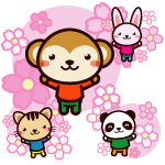 桜と動物のイラスト