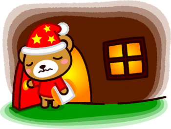 眠そうに外に出て来たクマのイラスト