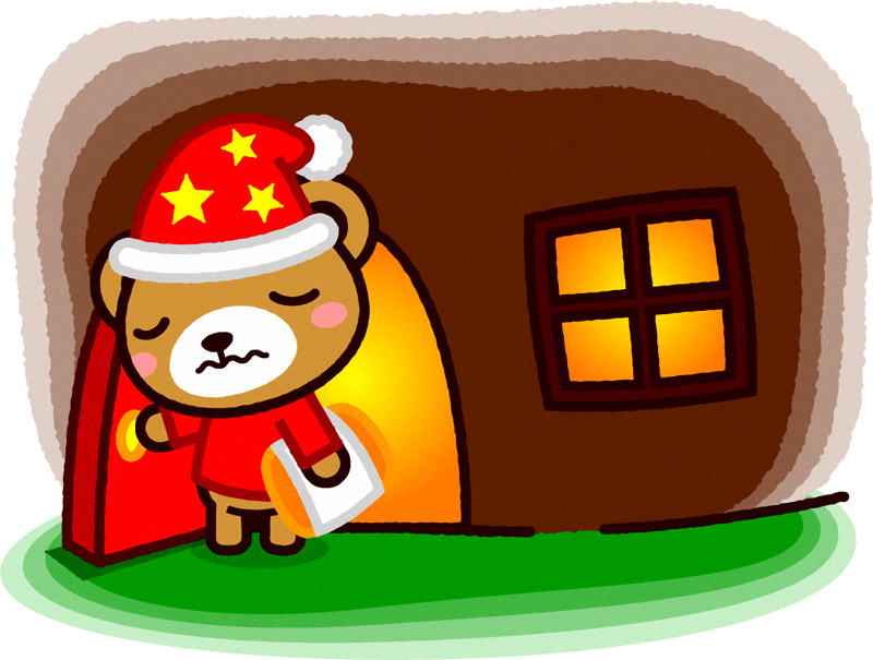 眠そうに外に出て来たクマのイラスト