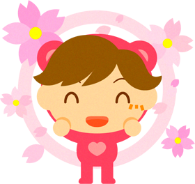 着ぐるみを着た女の子と桜イラスト/濃いピンク