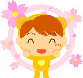 着ぐるみを着た女の子と桜イラスト/黄色