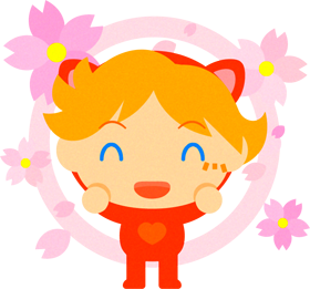 着ぐるみを着た女の子と桜イラスト/朱色