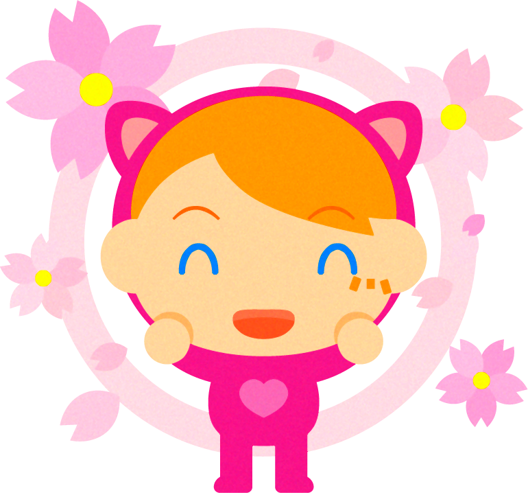 着ぐるみを着た女の子と桜イラスト/明るいピンク