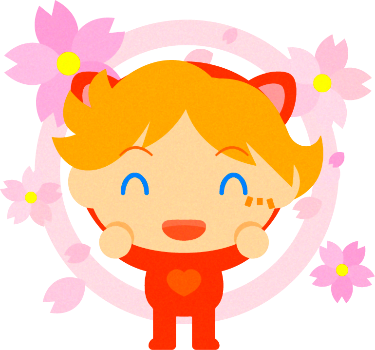 着ぐるみを着た女の子と桜イラスト/朱色