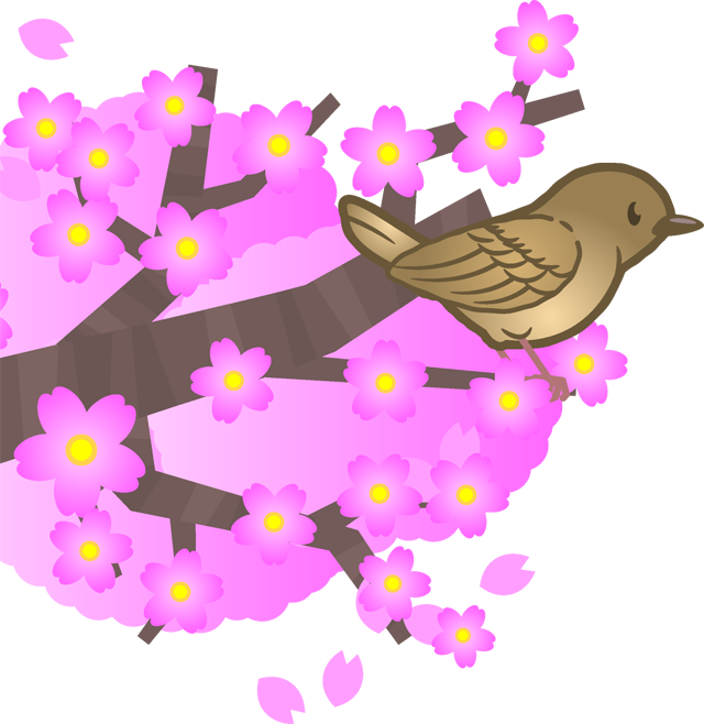 桜の枝にとまったウグイスのイラスト