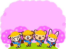桜と入園式の動物たちのフレームイラスト