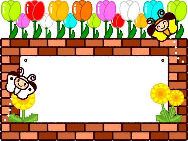 チューリップと蝶のフレームイラスト