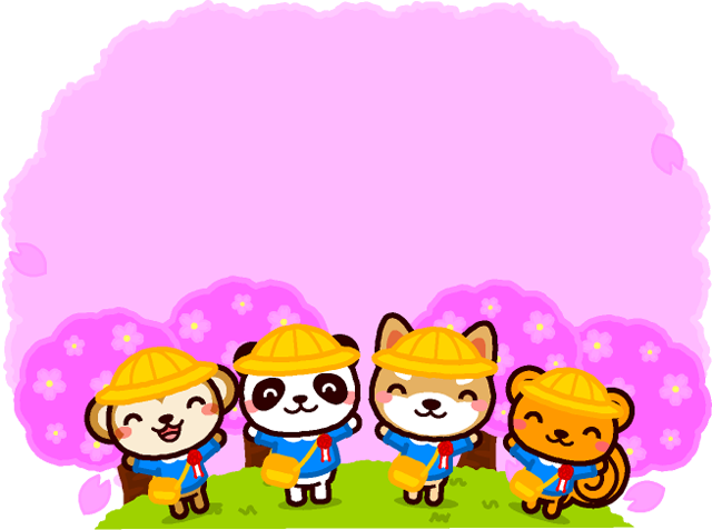 桜と入園式の動物たちのフレームイラスト2