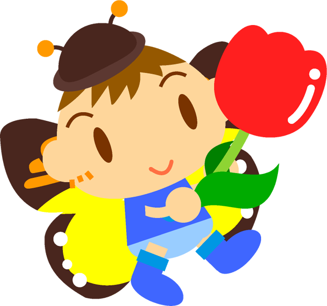 チューリップを持ったチョウチョの男の子イラスト