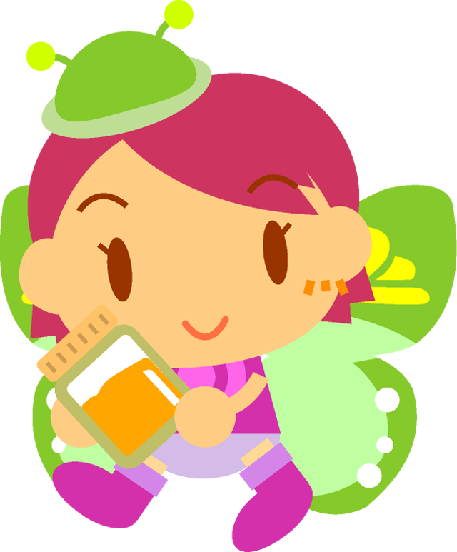 オレンジ色の蜜を持ったチョウチョの女の子イラスト