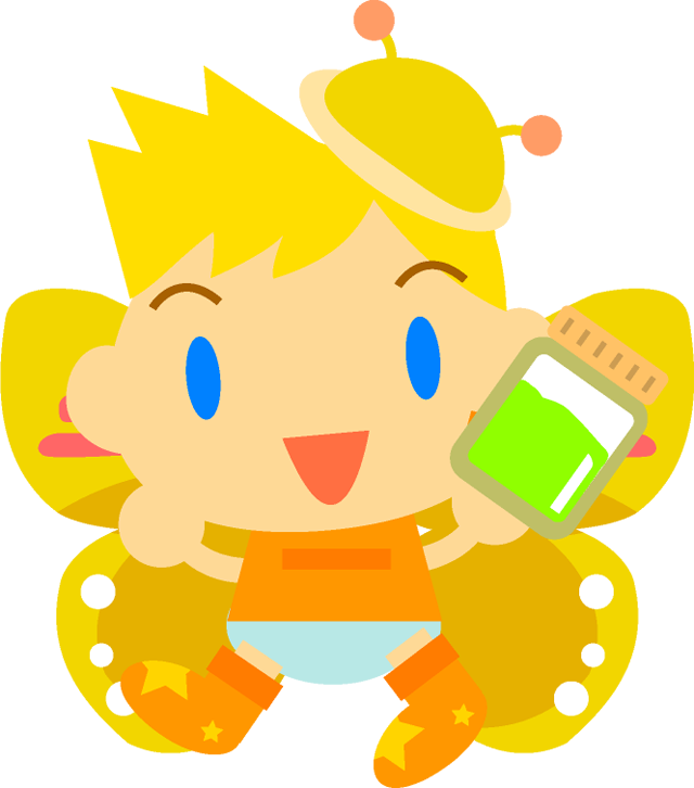 黄色の蜜を持ったチョウチョの男の子イラスト