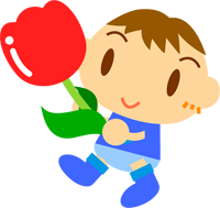 赤いチューリップを持った男の子イラスト