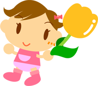 オレンジのチューリップを持った女の子イラスト