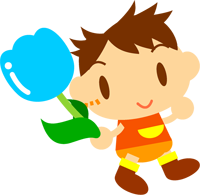 青いチューリップを持った男の子イラスト