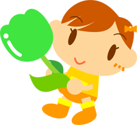 緑のチューリップを持った女の子イラスト