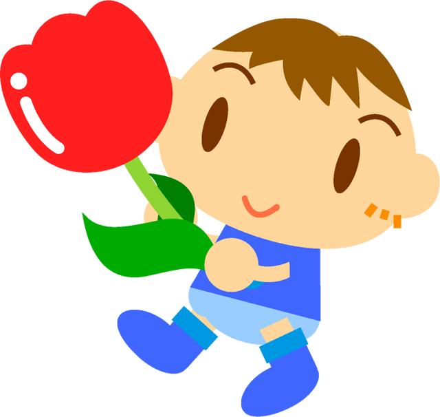 赤いチューリップを持った男の子イラスト