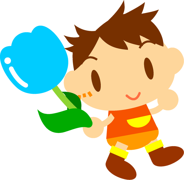 青いチューリップを持った男の子イラスト