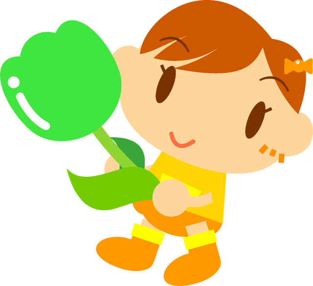 緑のチューリップを持った女の子イラスト