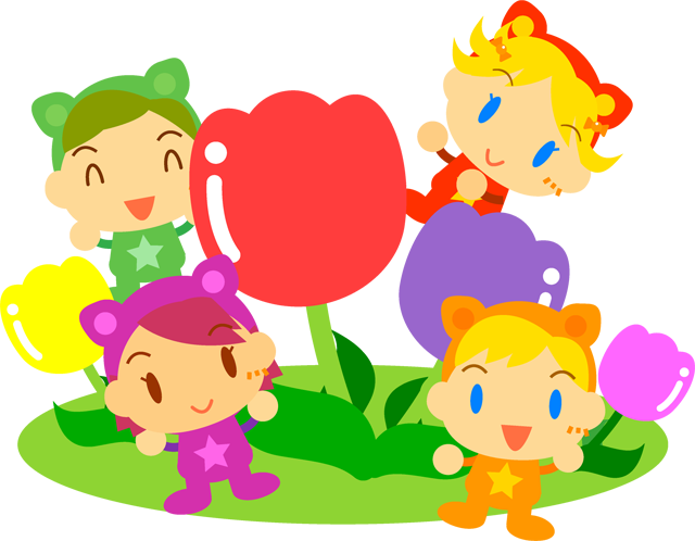 チューリップと子供たちイラスト