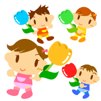 チューリップと子供たちのイラスト