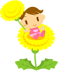 タンポポの上に座る女の子イラスト