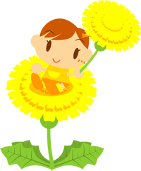 タンポポの上に座る女の子イラスト2