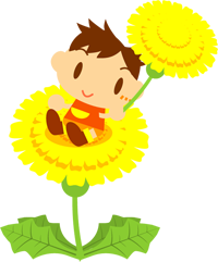 タンポポの上に座る男の子イラスト2