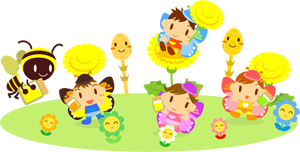 春とチョウチョ姿の子供たちイラスト