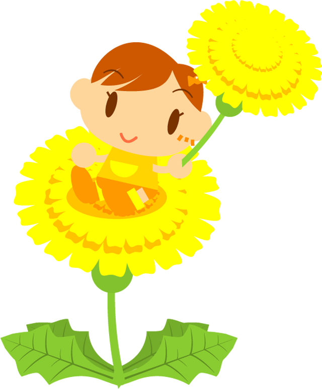 タンポポの上に座る女の子イラスト2
