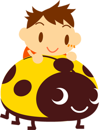 てんとう虫に乗る子供イラスト/男の子2