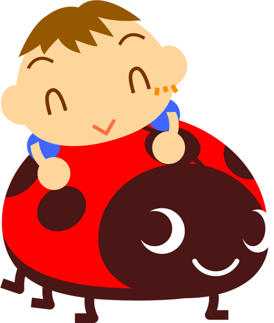 てんとう虫に乗る子供イラスト/男の子