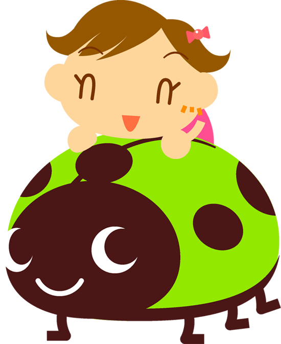 てんとう虫に乗る子供イラスト/女の子2