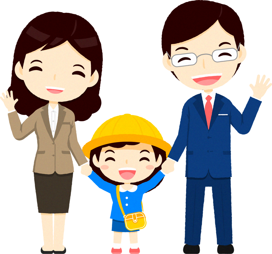 両親と子供のイラスト/女の子