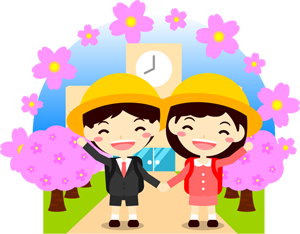入学する小学生イラスト/桜咲く学校3
