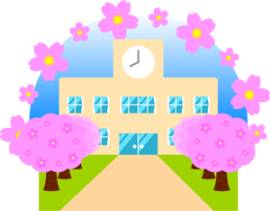 桜が咲く学校イラスト