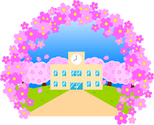桜が咲く学校イラスト2