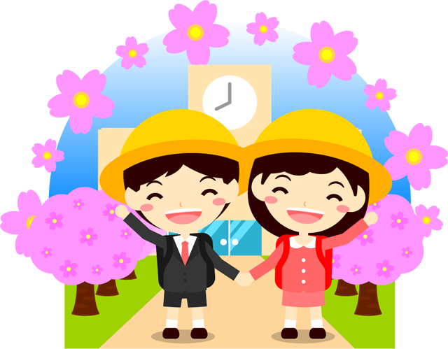 入学する小学生イラスト/桜咲く学校3