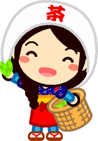 お茶の新芽を摘む笑顔の女の子イラスト