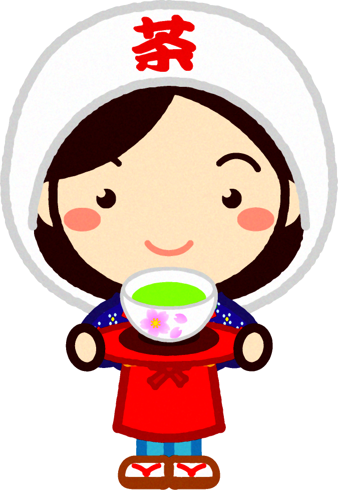 八十八夜に取れた新茶を差しだす女の子イラスト