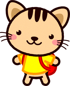 リュックを背負って歩くトラネコのイラスト