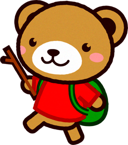 リュックを背負って歩くクマのイラスト