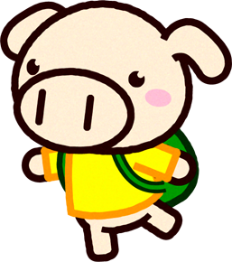 リュックを背負って歩くブタのイラスト