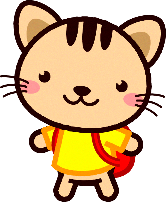 リュックを背負って歩くトラネコのイラスト