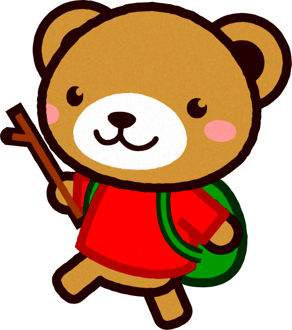 リュックを背負って歩くクマのイラスト