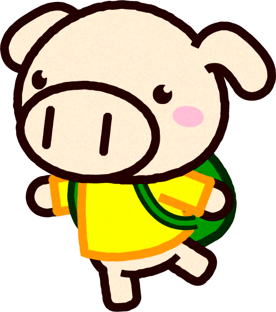 リュックを背負って歩くブタのイラスト