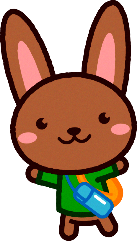 リュックを背負って歩く野ウサギのイラスト