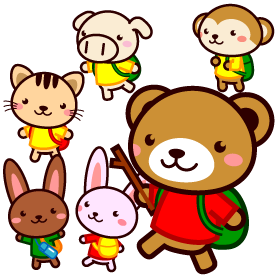 ハイキングと動物のイラスト
