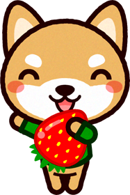 苺を持って手を振る柴犬のイラスト