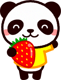 苺を持って手を振るパンダのイラスト