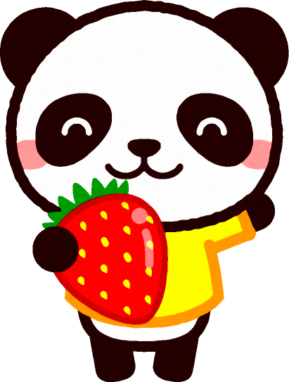 苺を持って手を振るパンダのイラスト